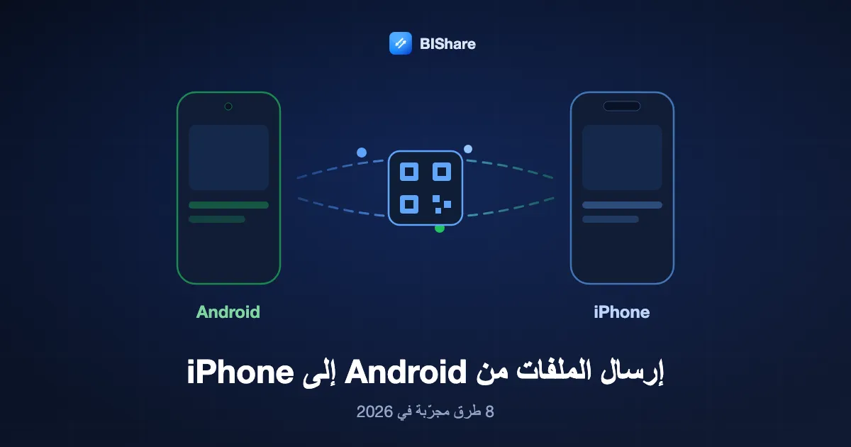 هاتف Android يرسل ملفات إلى iPhone، مع العنوان: إرسال الملفات من Android إلى iPhone، ثماني طرق مجرّبة في 2026.