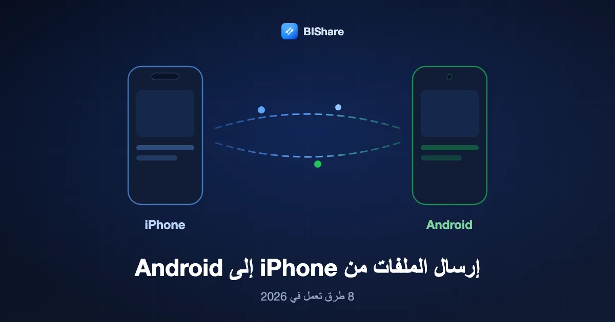 جهاز iPhone يرسل ملفات إلى هاتف Android، مع العنوان: إرسال الملفات من iPhone إلى Android، ثماني طرق تعمل في 2026.