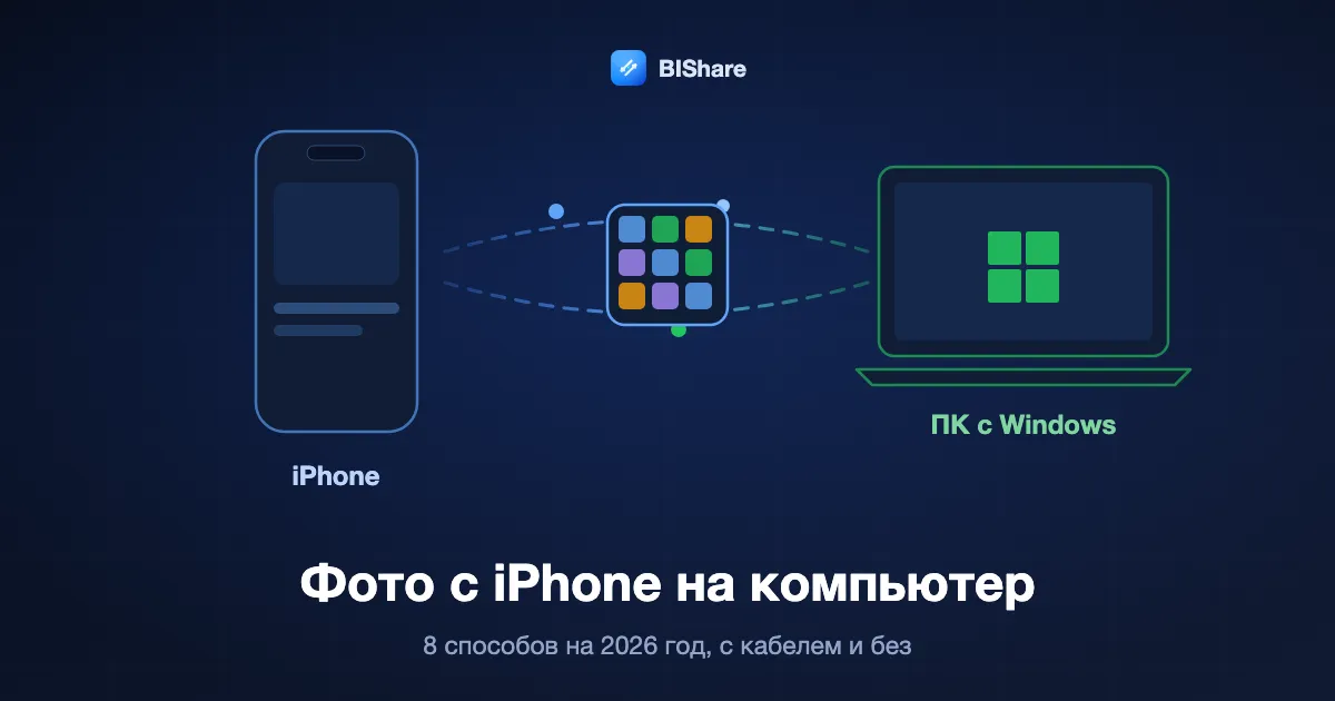 iPhone отправляет сетку фотографий на ноутбук с Windows, заголовок: как перенести фото с iPhone на компьютер, восемь способов на 2026 год.